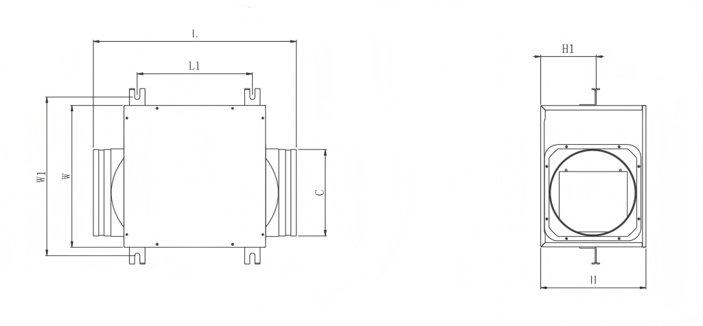 Single Way Inline Box Fan-size