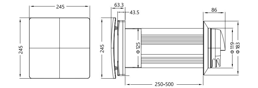 熱回収人工呼吸器 VT125 サイズ